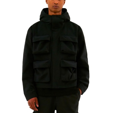 3D POCKETS HOODED PES JACKET BLACK