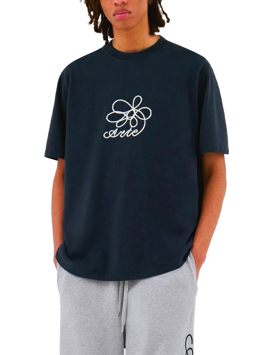 FLOWER EMBROIDERY T-SHIRT NAVY