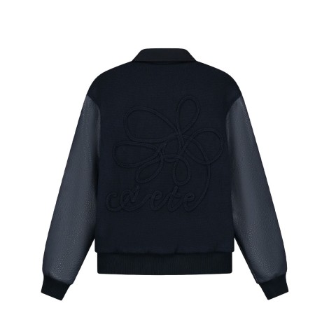 EMBROIDERED FLOWER VARSITY JACKET NAVY