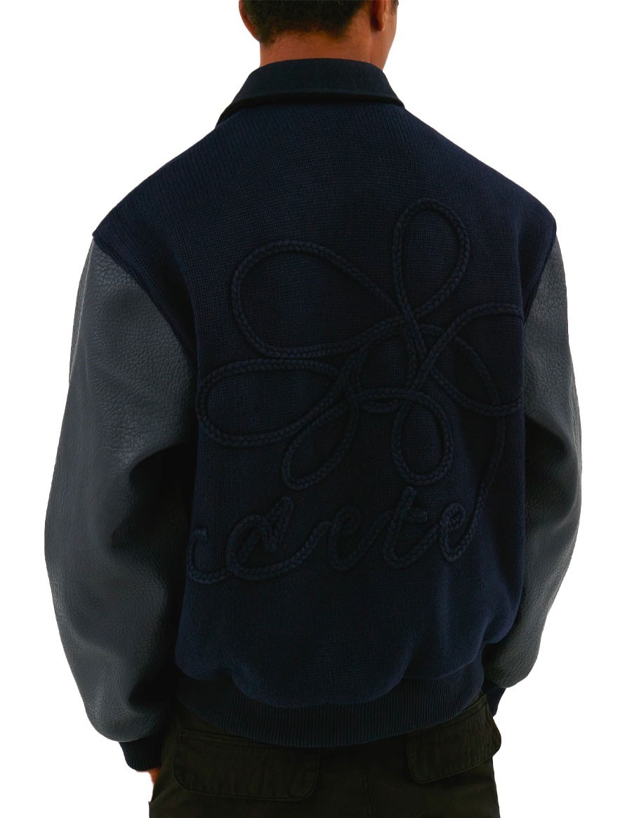 EMBROIDERED FLOWER VARSITY JACKET NAVY