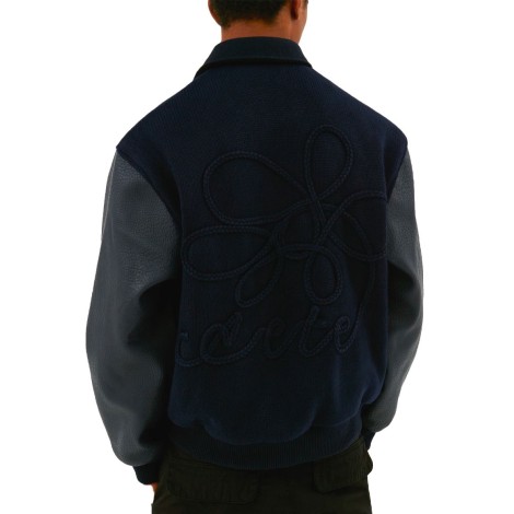 EMBROIDERED FLOWER VARSITY JACKET NAVY