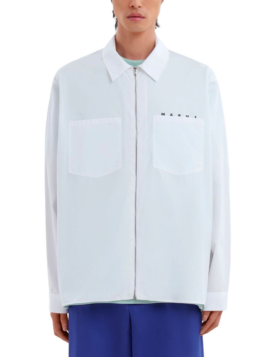 SHIRT ZIP LOGO ORGANIC POPELINE WHITE