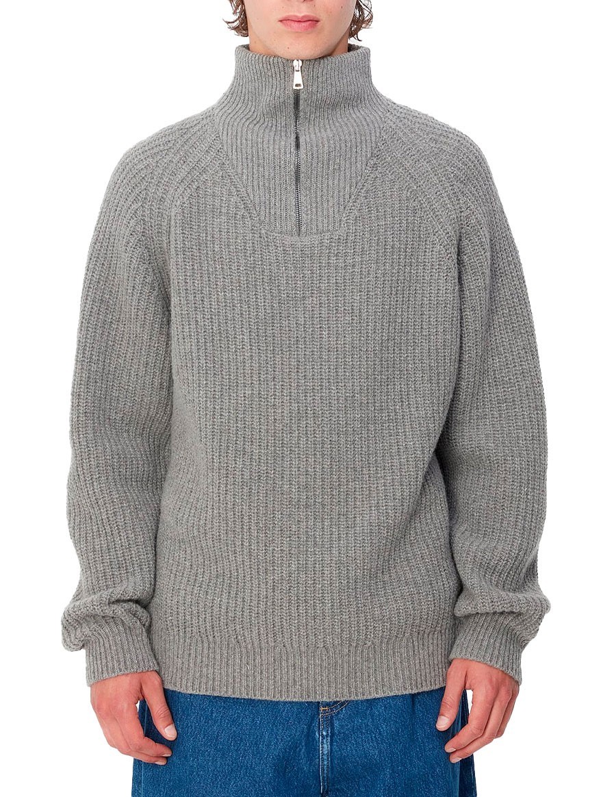 SWEATER MARLON HALF ZIP GREY HEATHER