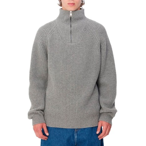 SWEATER MARLON HALF ZIP GREY HEATHER