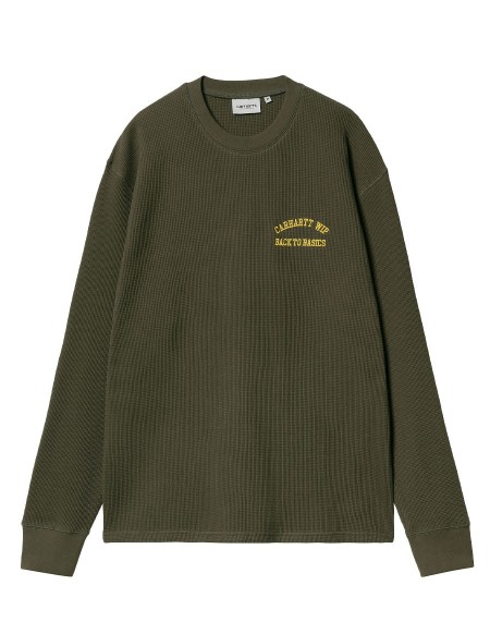 TSHIRT WAFFLE L/S BASICS SCRIPT OFFICE GREEN