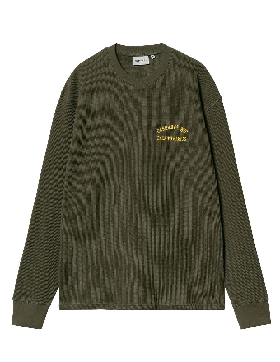 TSHIRT WAFFLE L/S BASICS SCRIPT OFFICE GREEN