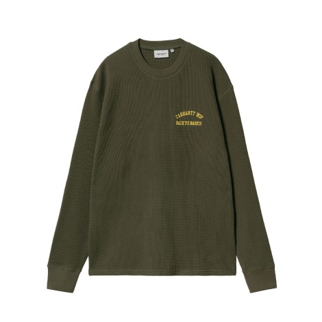 TSHIRT WAFFLE L/S BASICS SCRIPT OFFICE GREEN