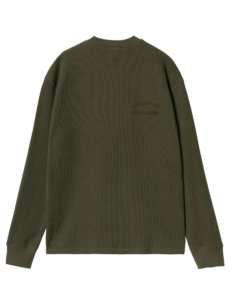 TSHIRT WAFFLE L/S BASICS SCRIPT OFFICE GREEN