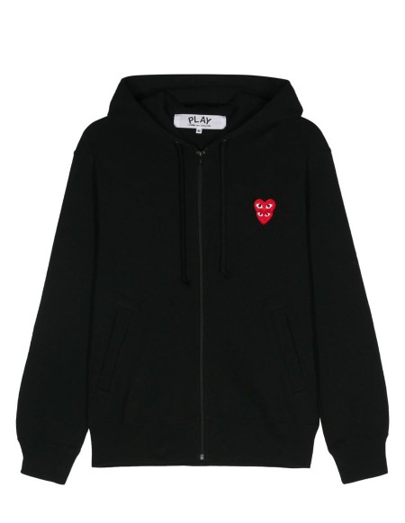 HOODIE ZIP DOUBLE RED EMBLEM KNIT BLACK