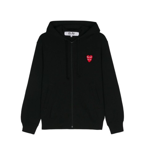 HOODIE ZIP DOUBLE RED EMBLEM KNIT BLACK