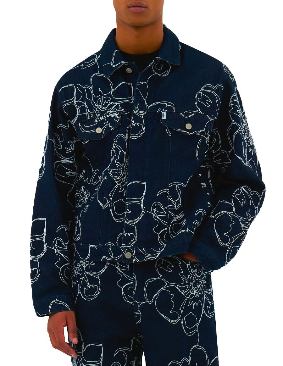 FLOWER STITCH DENIM JACKET NAVY