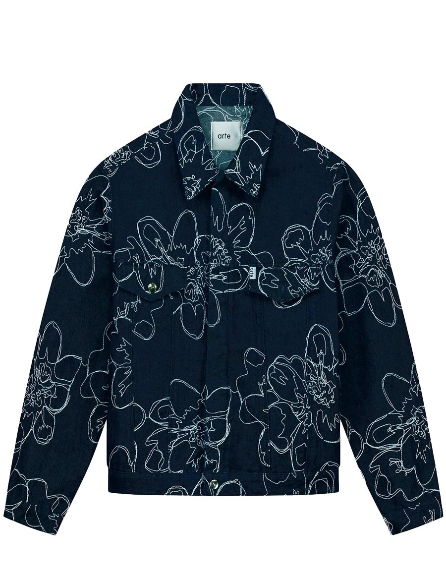 FLOWER STITCH DENIM JACKET NAVY