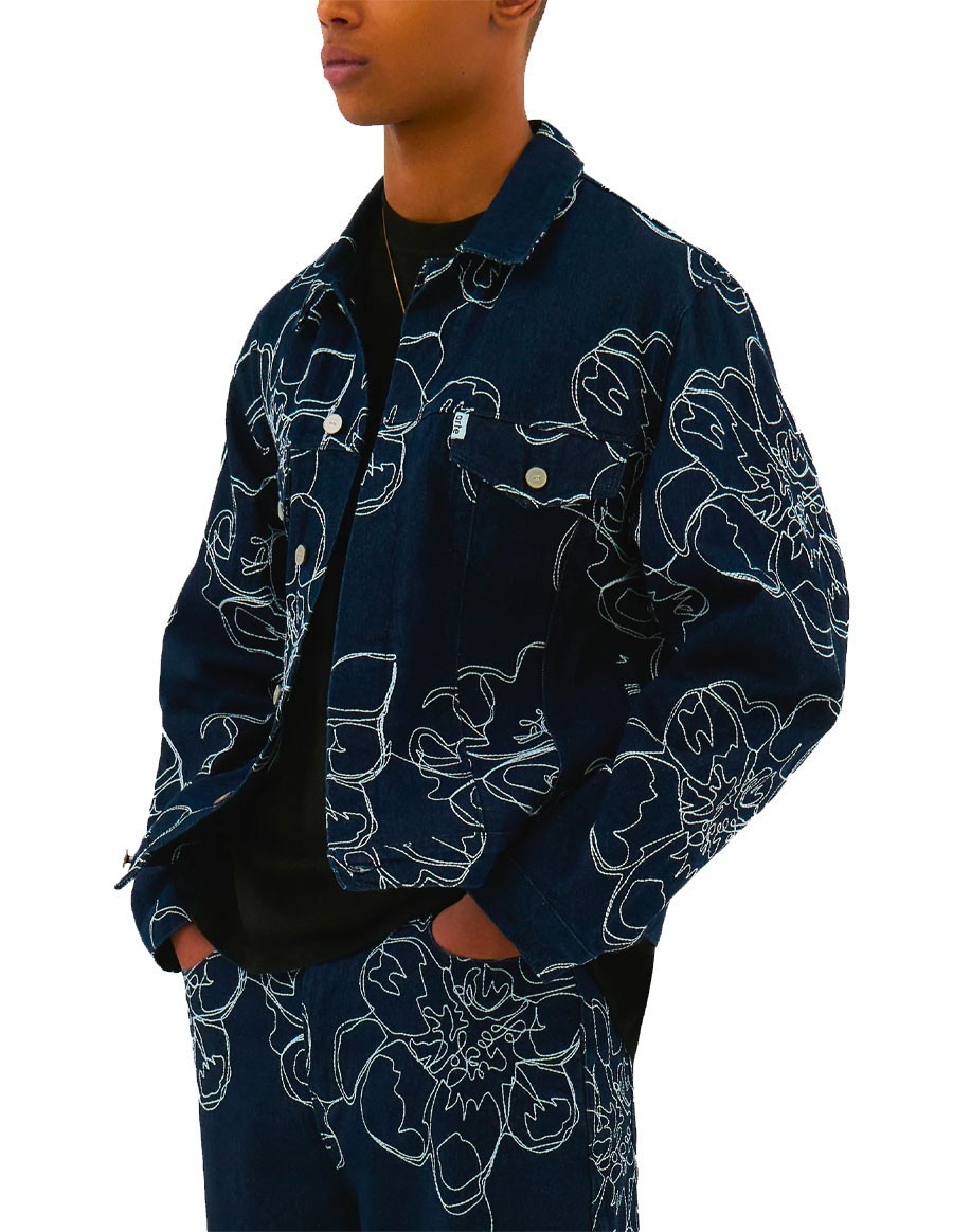 FLOWER STITCH DENIM JACKET NAVY