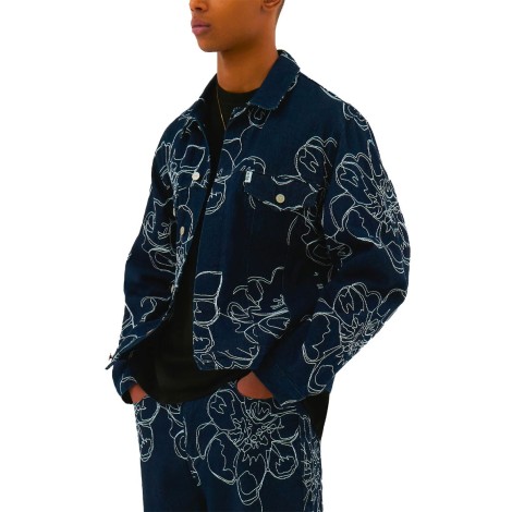 FLOWER STITCH DENIM JACKET NAVY