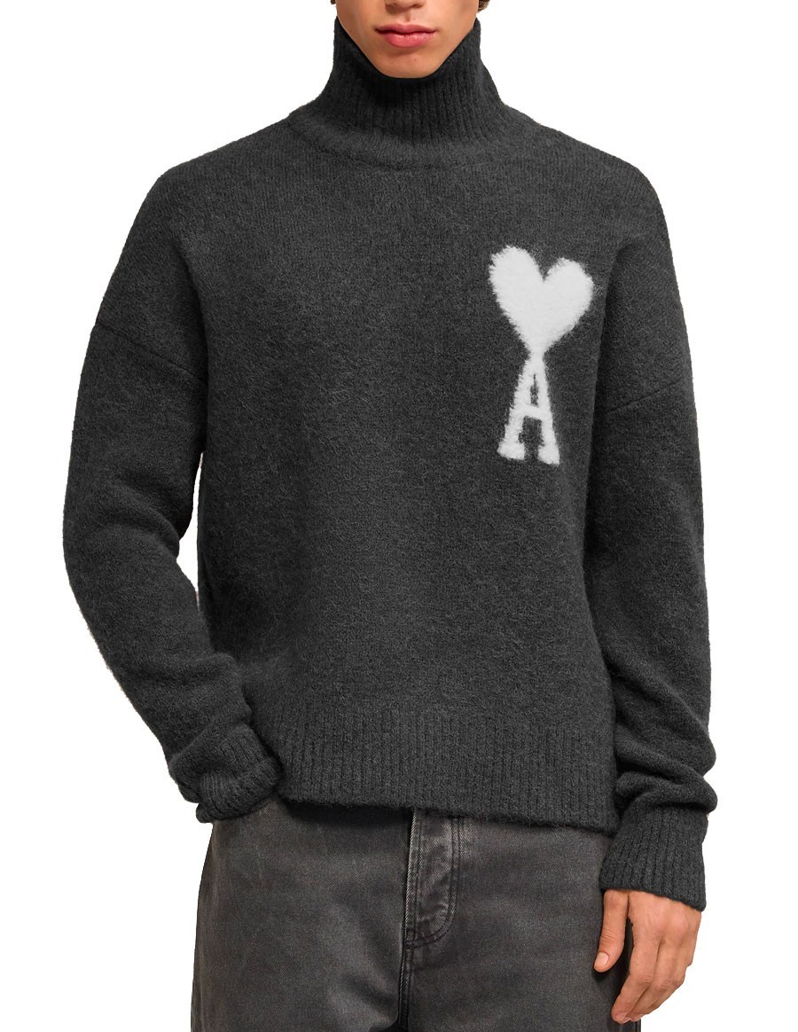 PULL COL CHEMINEE AMI DE COEUR GRIS FONCE