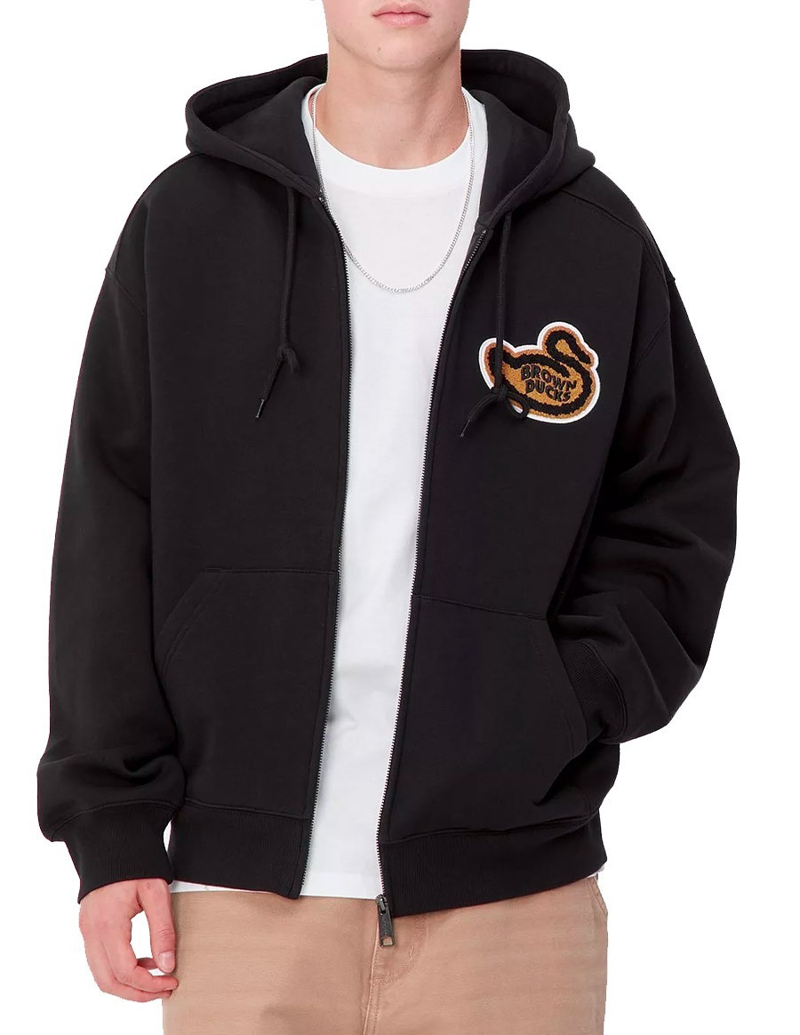 HOODED BROWN DUCKS JACKET BLACK