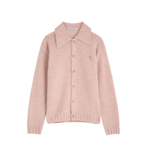 CARDIGAN POLO WOOL PINK MELANGE