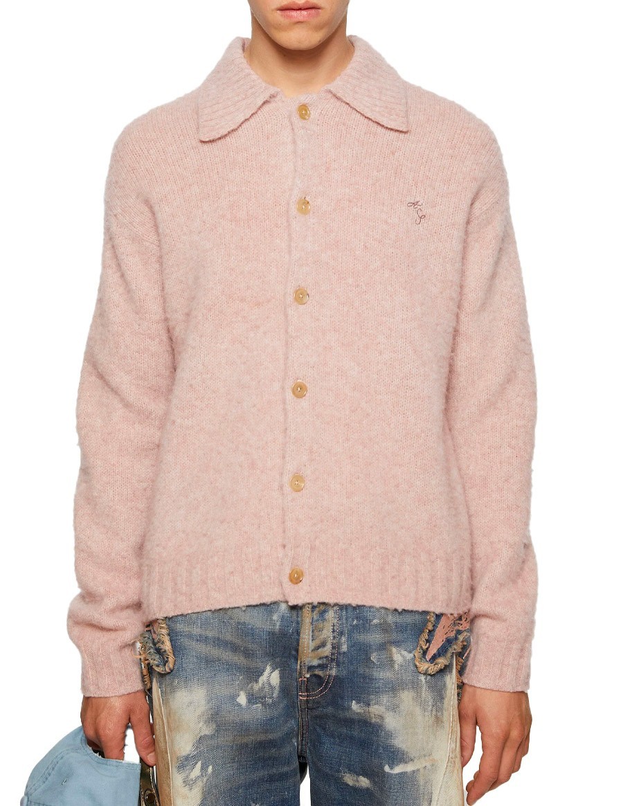 CARDIGAN POLO WOOL PINK MELANGE