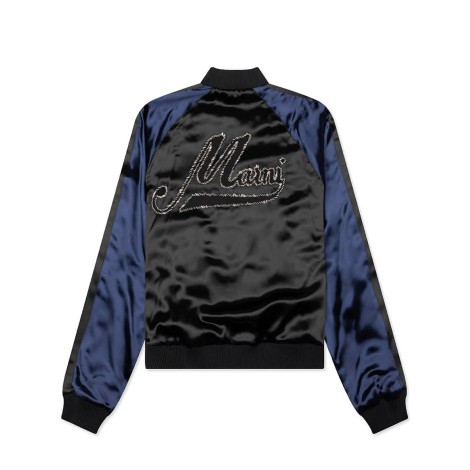 BLACK SATIN BOMBER WITH BEADED LOGOS