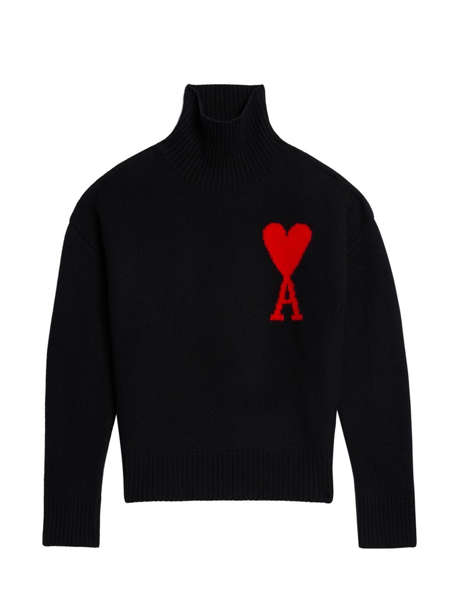 PULL COL CHEMINEE AMI DE COEUR NOIR ROUGE