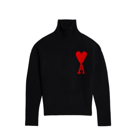 PULL COL CHEMINEE AMI DE COEUR NOIR ROUGE