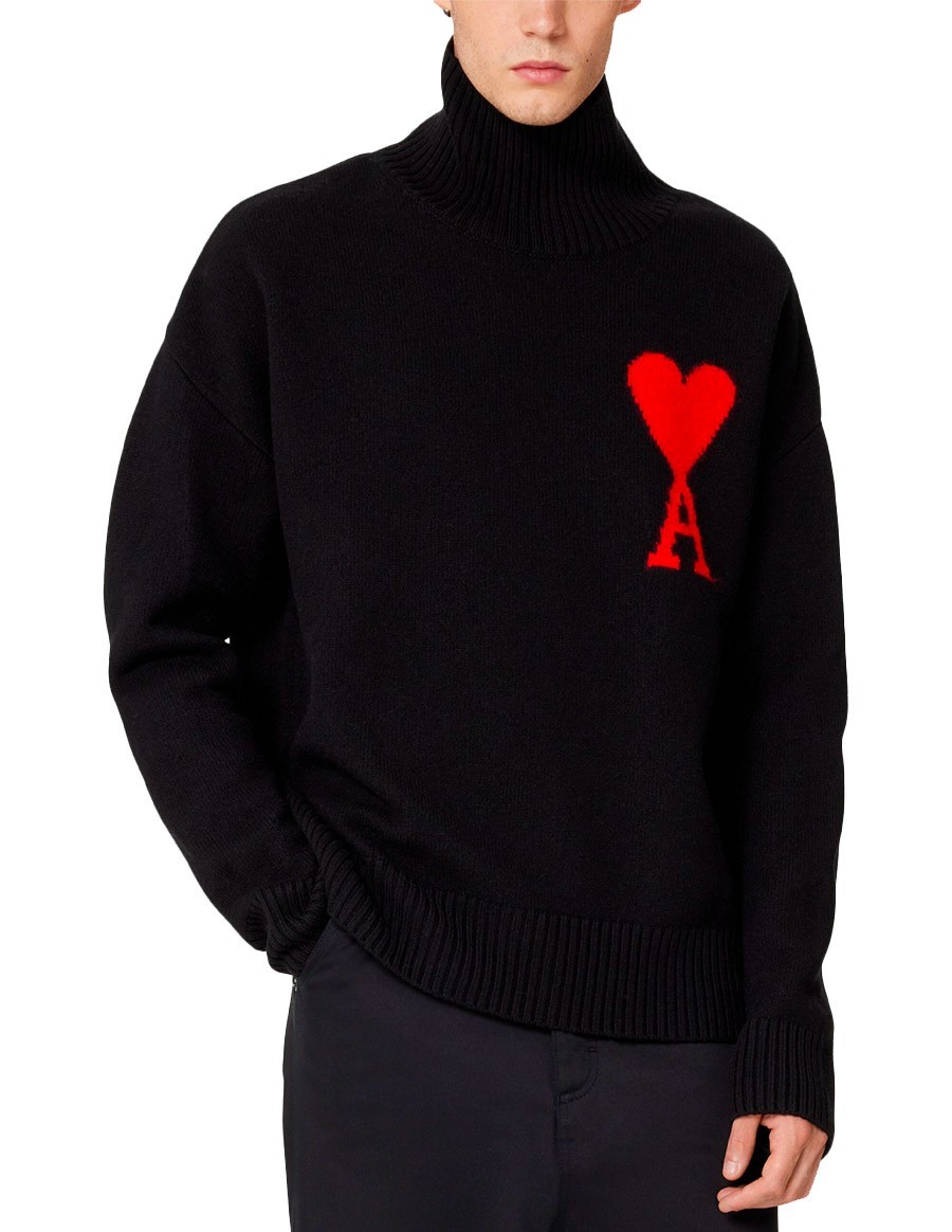 PULL COL CHEMINEE AMI DE COEUR NOIR ROUGE