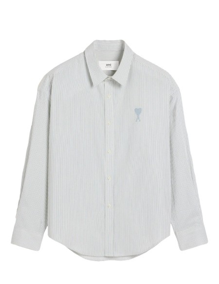 SHIRT BOXY FIT POPELINE RAYEE BLANC NOTE BLEU