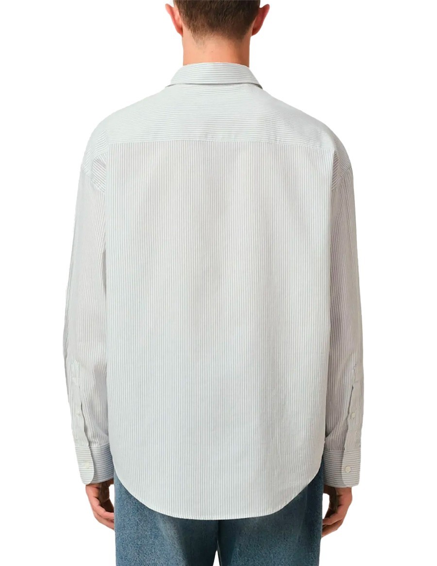 SHIRT BOXY FIT POPELINE RAYEE BLANC NOTE BLEU