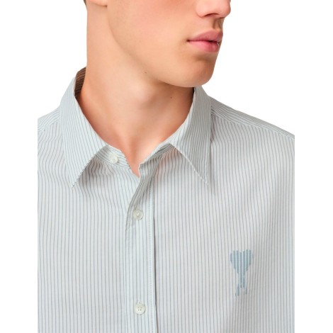 SHIRT BOXY FIT POPELINE RAYEE BLANC NOTE BLEU