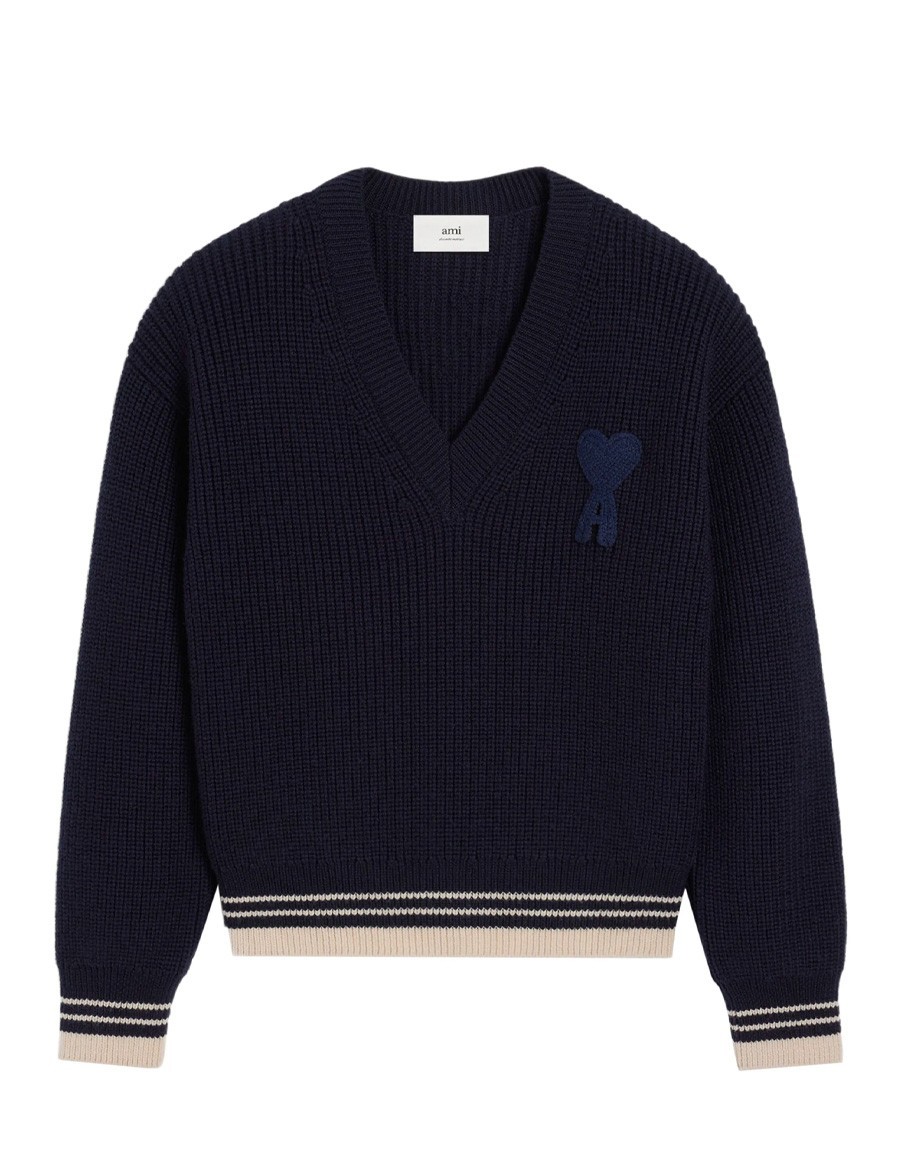 PULL COL V LAINE COTE COLLEGE BLEU MARINE