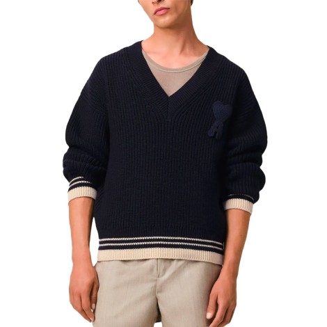 PULL COL V LAINE COTE COLLEGE BLEU MARINE