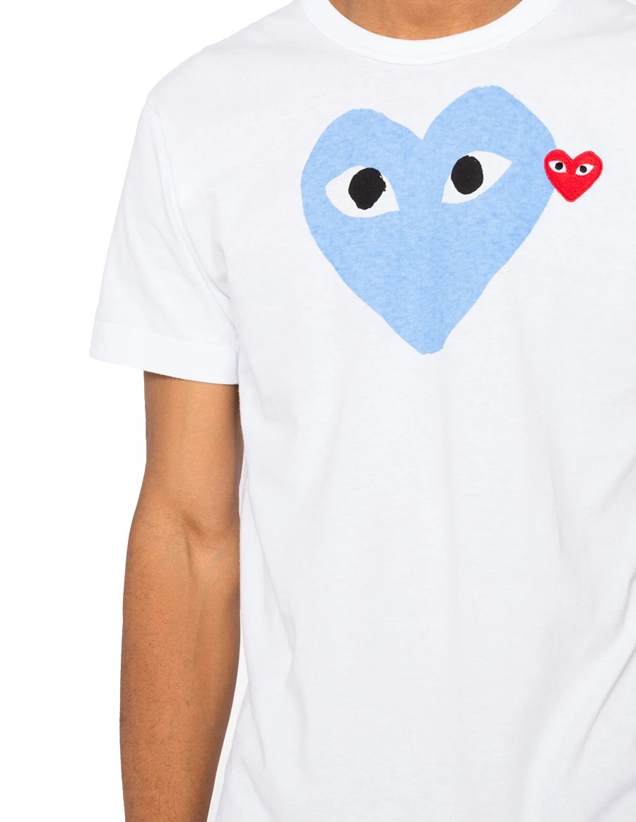 T-SHIRT RED/BLUE HEART WHITE