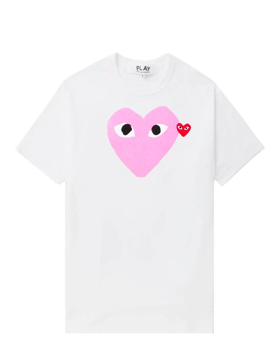 T-SHIRT RED/PINK HEART WHITE