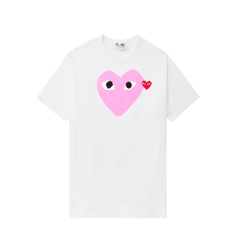 T-SHIRT RED/PINK HEART WHITE