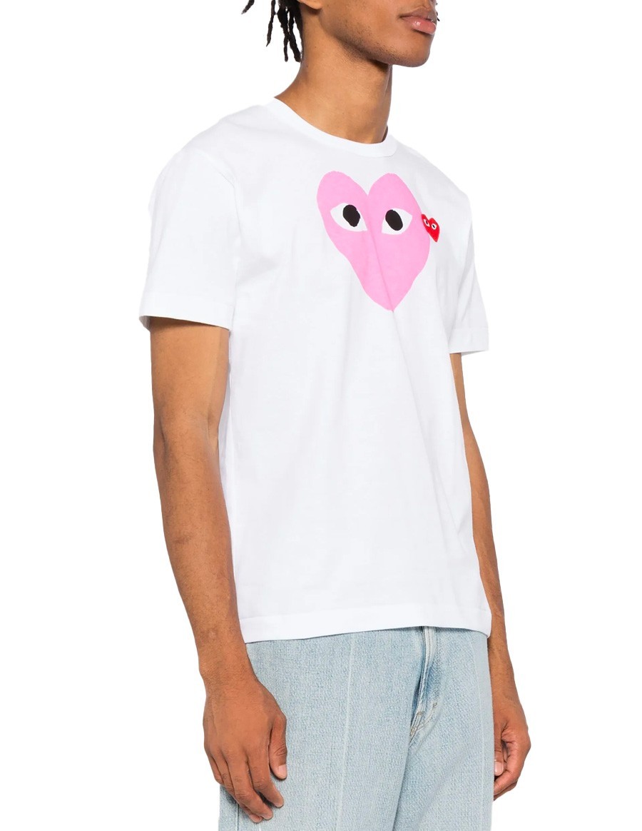 T-SHIRT RED/PINK HEART WHITE