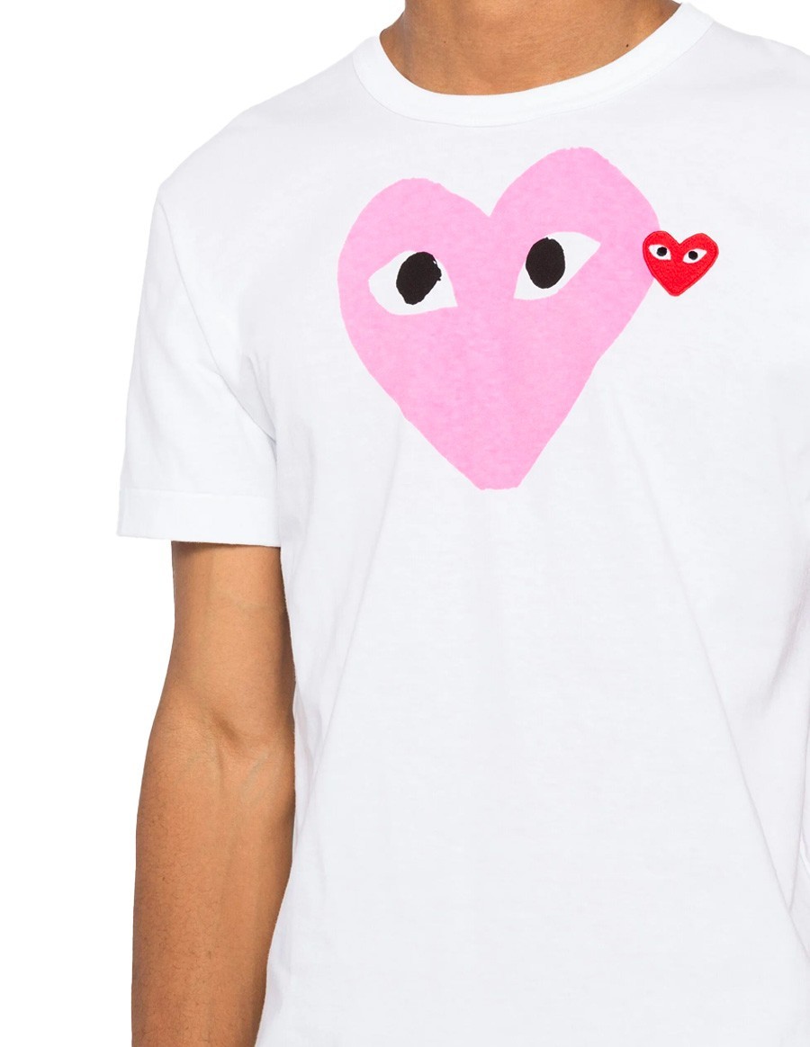 T-SHIRT RED/PINK HEART WHITE