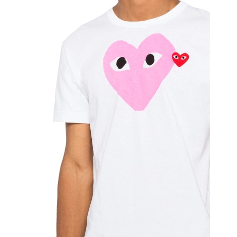 T-SHIRT RED/PINK HEART WHITE