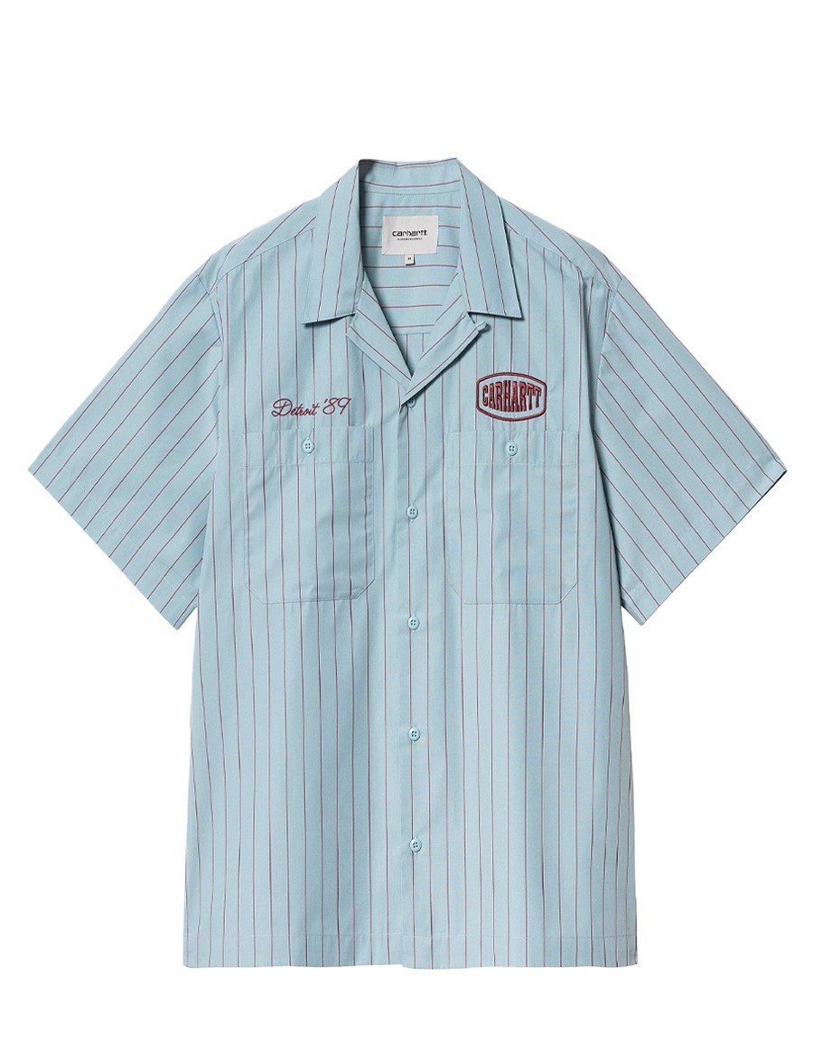 S/S HENDRY SHIRT SEATON STRIPE, FROSTED BLUE / MULBERRY