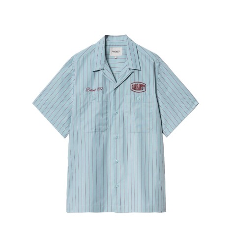 S/S HENDRY SHIRT SEATON STRIPE, FROSTED BLUE / MULBERRY