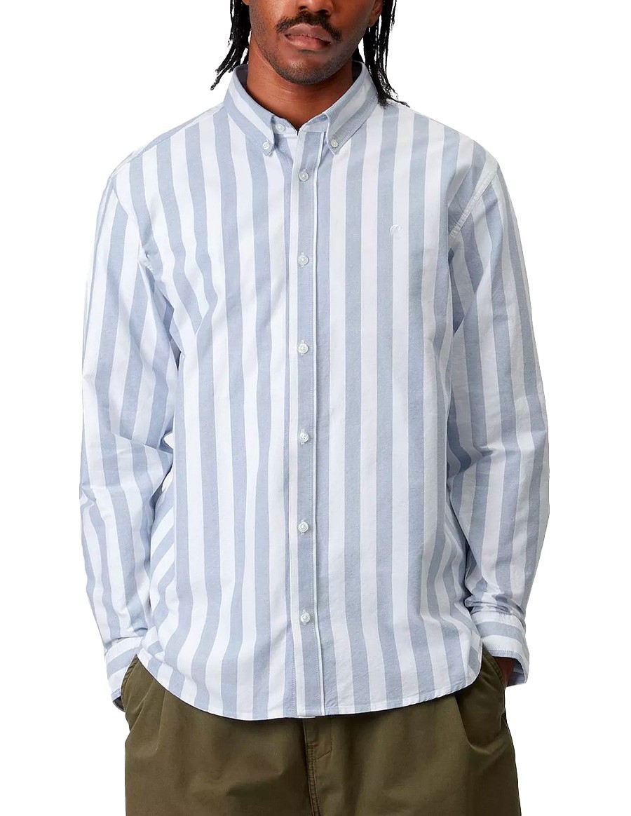 L/S DILLION SHIRT DILLION STRIPE, BLEACH / WHITE