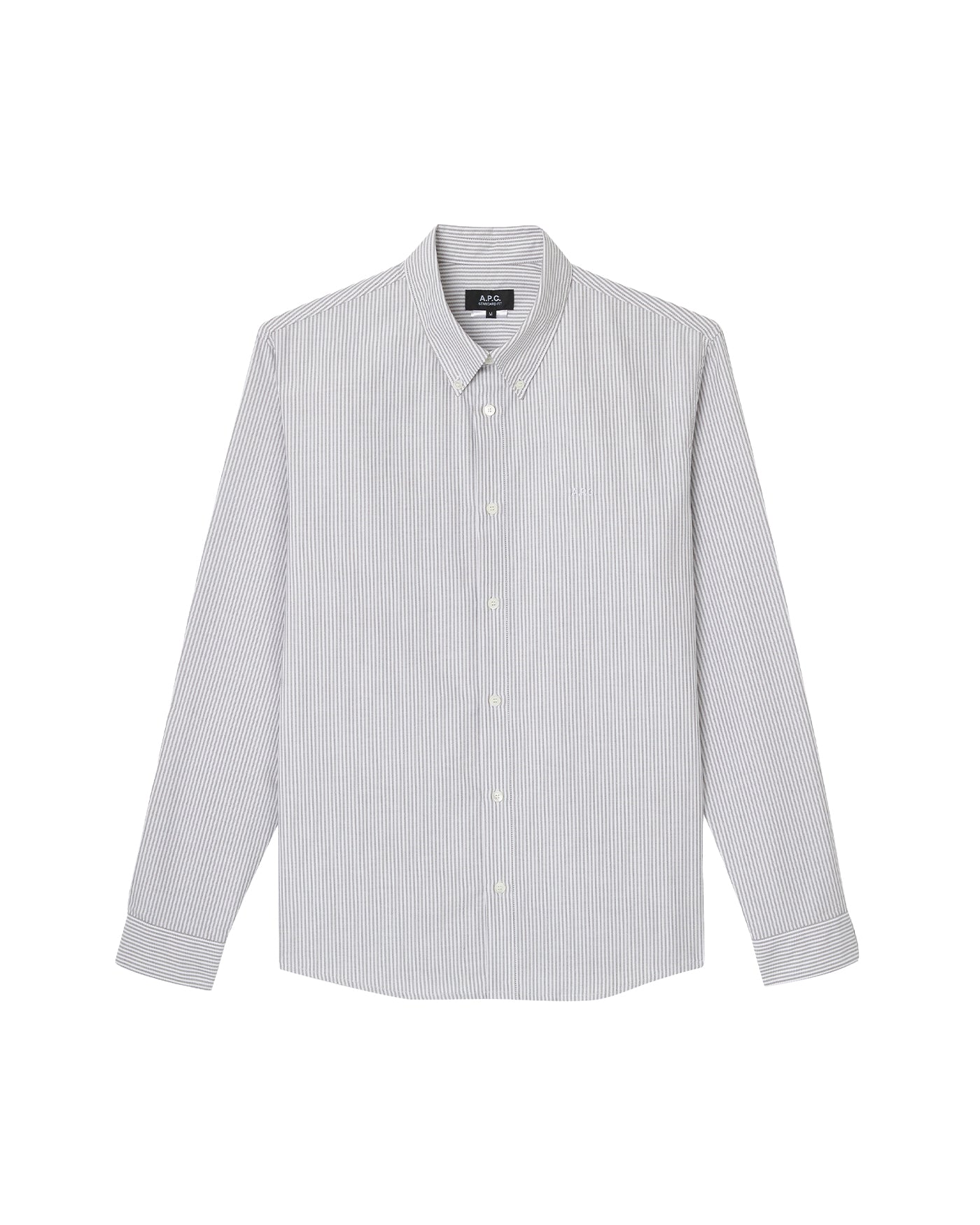 Chemise A.P.C Greg Logo kaki rayures fines blanches packshot face