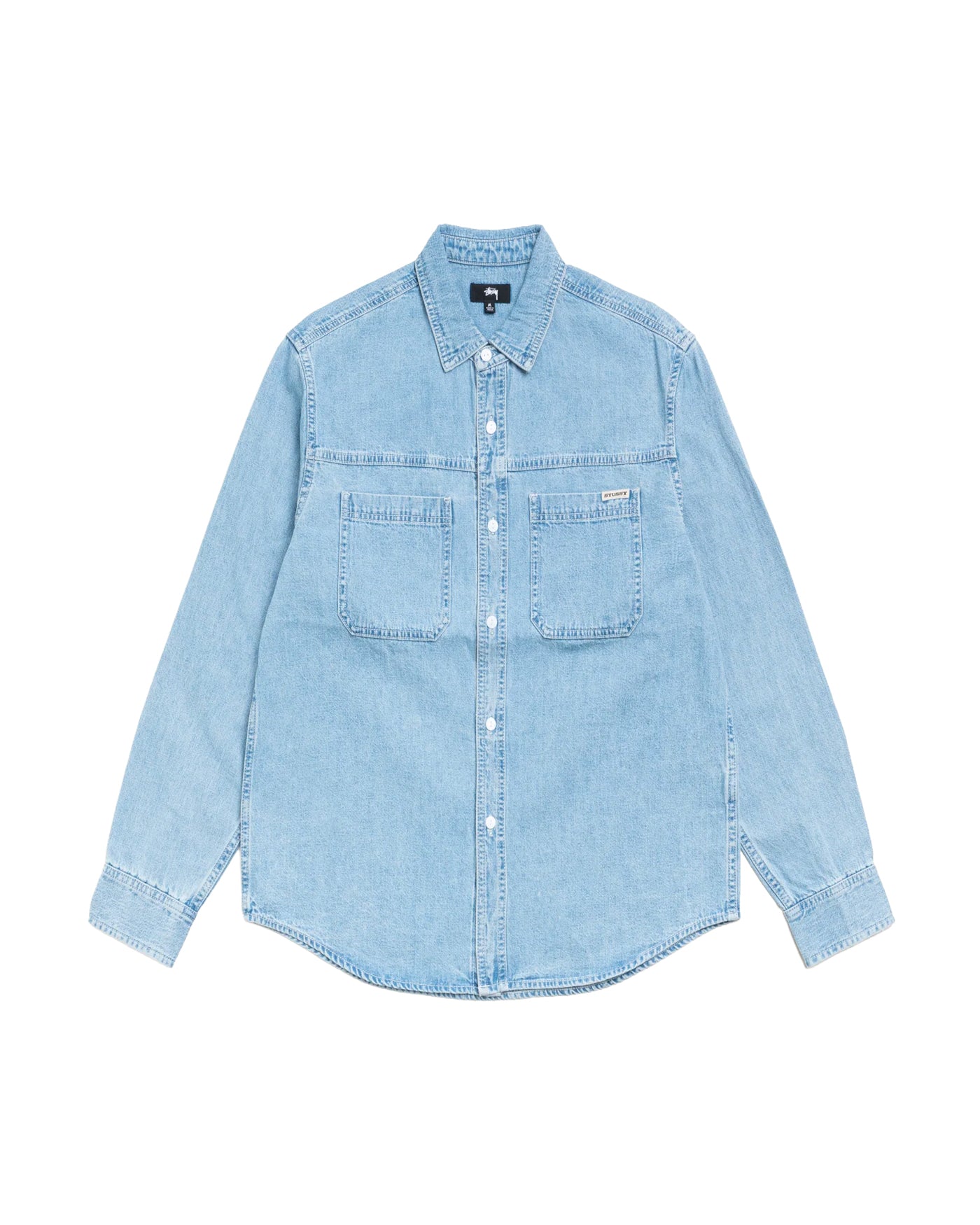 Chemise Stüssy denim bleu clair work shirt double poche vue face