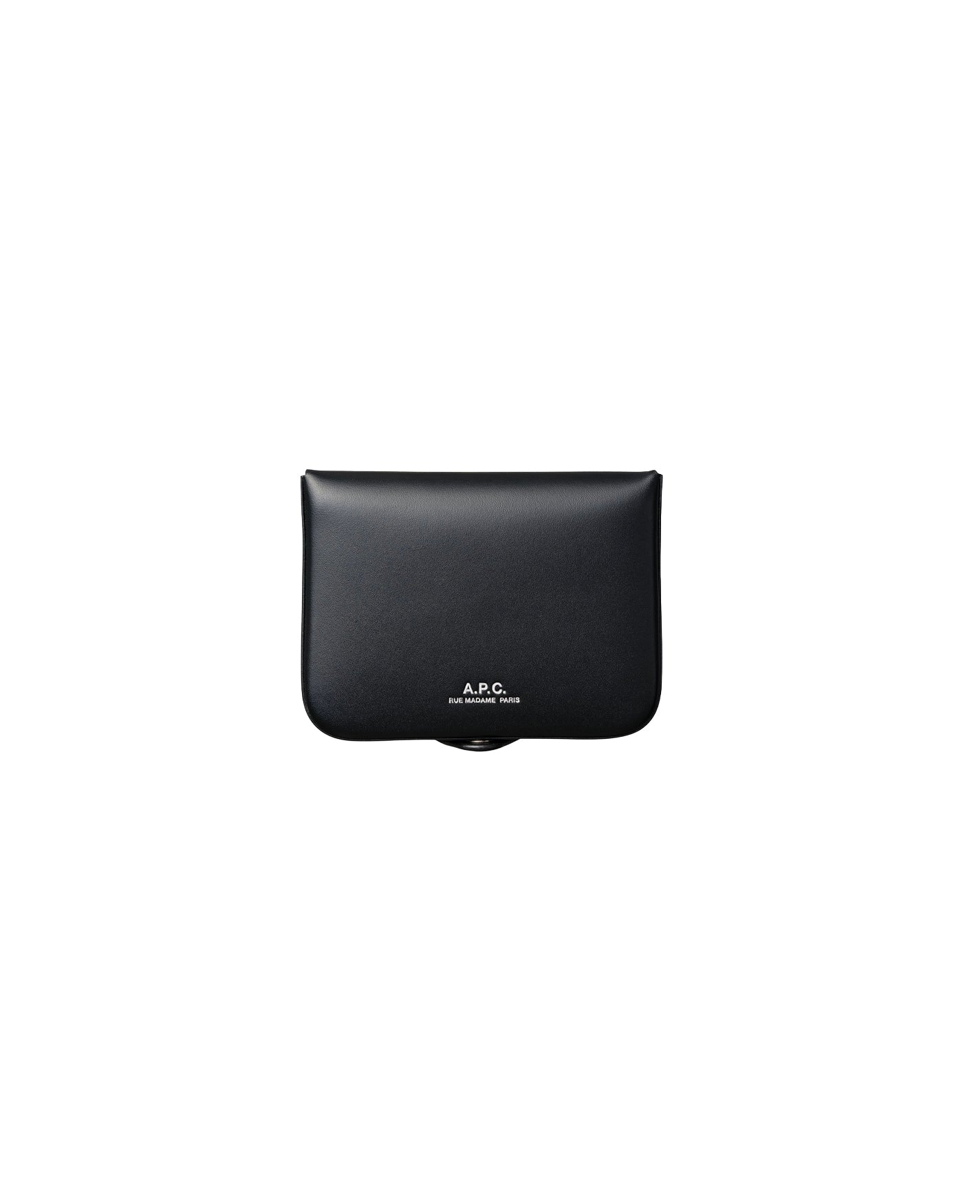 Porte-monnaie Josh en cuir lisse noir A.P.C Paris rabat face