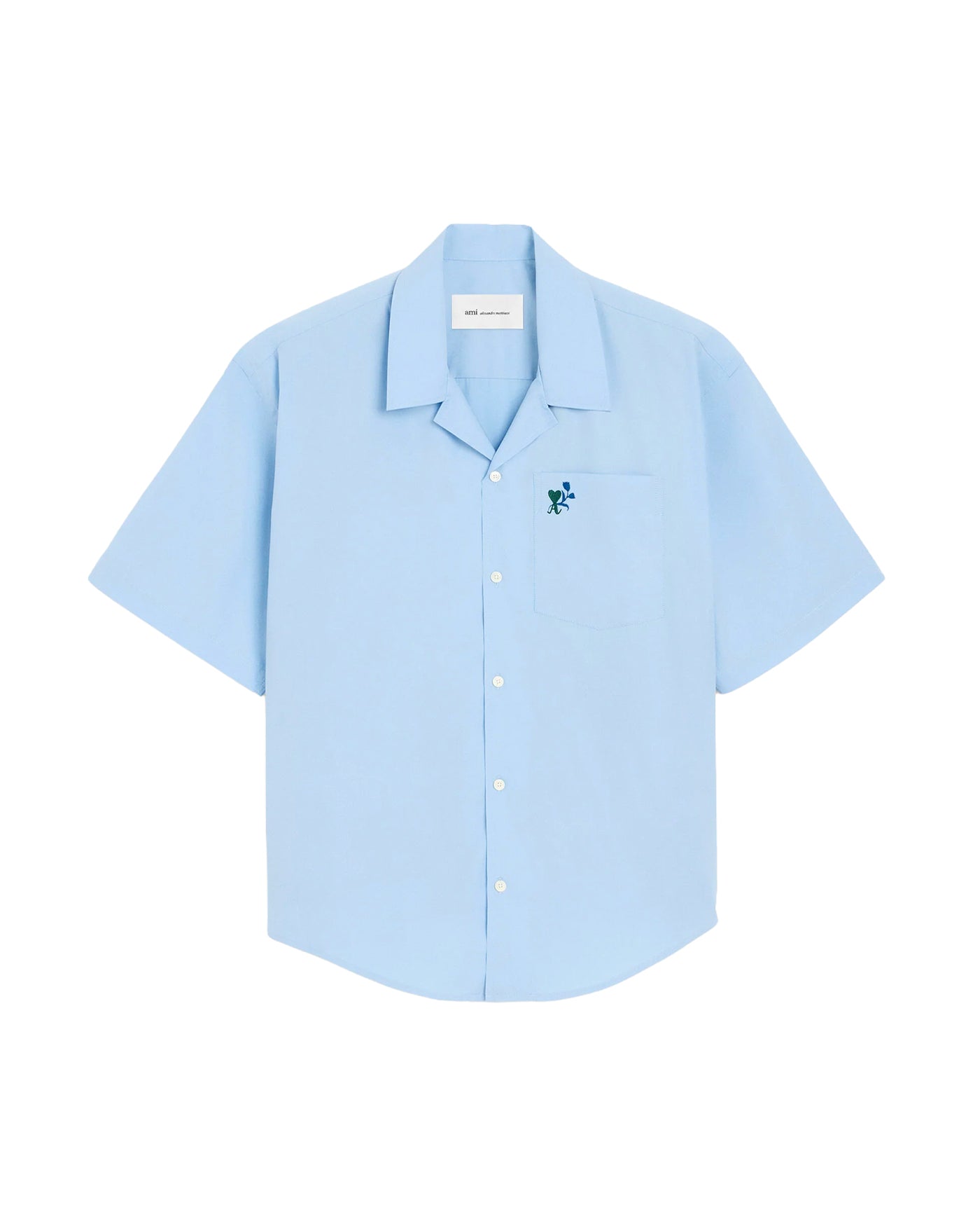 Chemise boxy Ami Paris bleu ciel manches courtes col cubain face