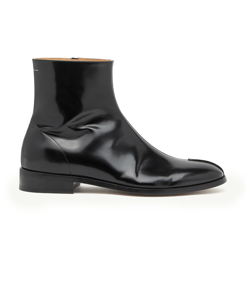 BOTTINES EN CUIR POLI NOIR