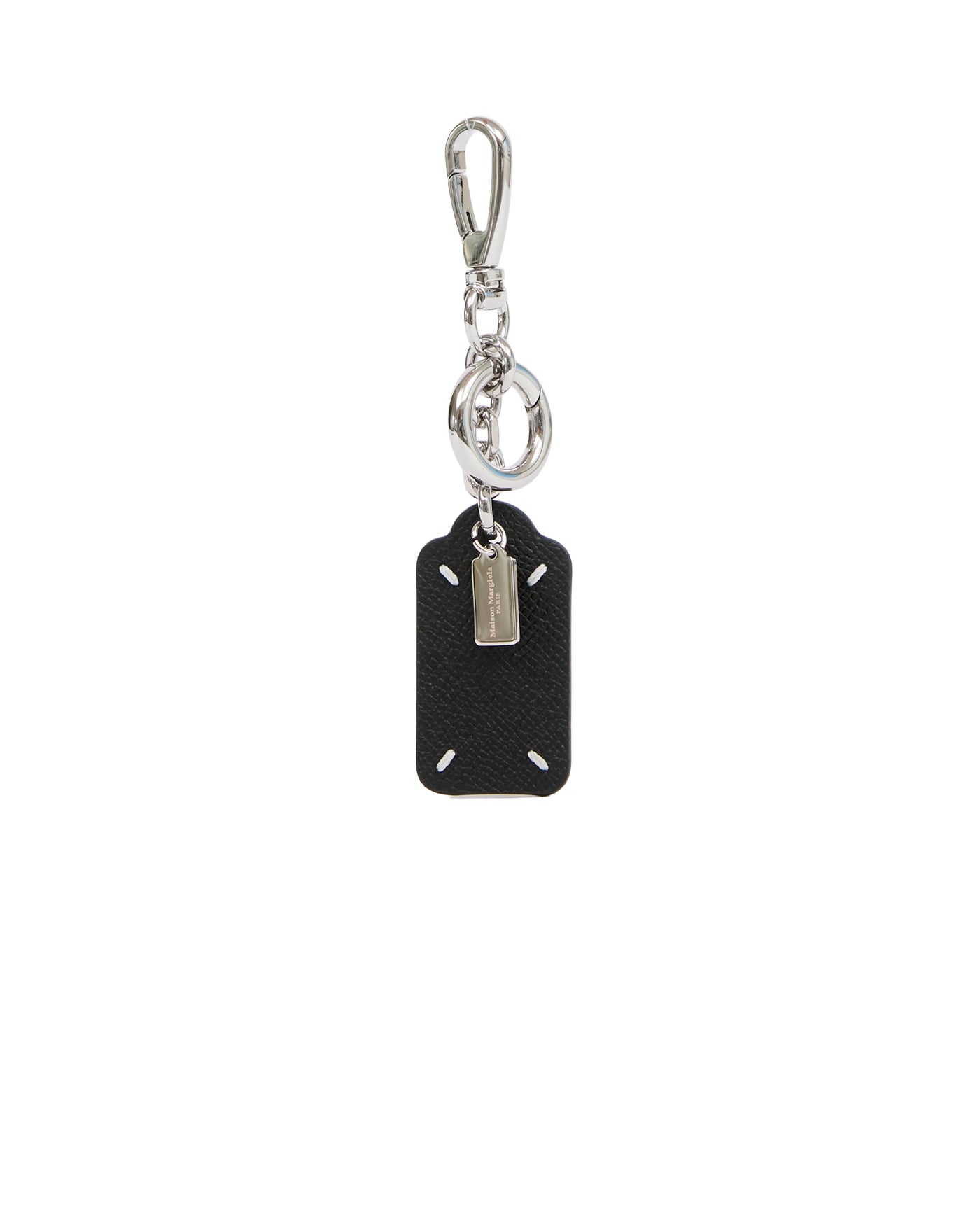Porte-clés double étiquette cuir noir Maison Margiela argent face