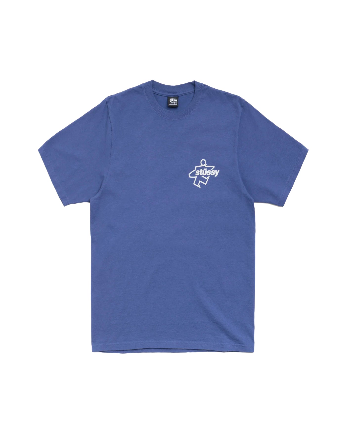 T-shirt Stüssy Surf Size Pig Dyed bleu indigo petit logo vue face