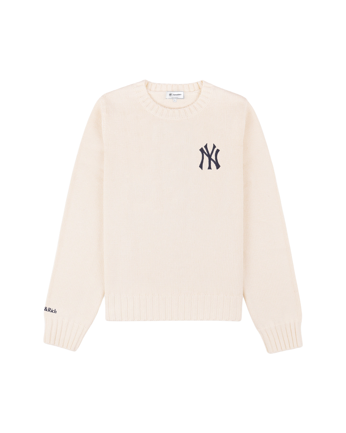 Pull tricoté Sporty and Rich Heritage Yankees écru logo NY face