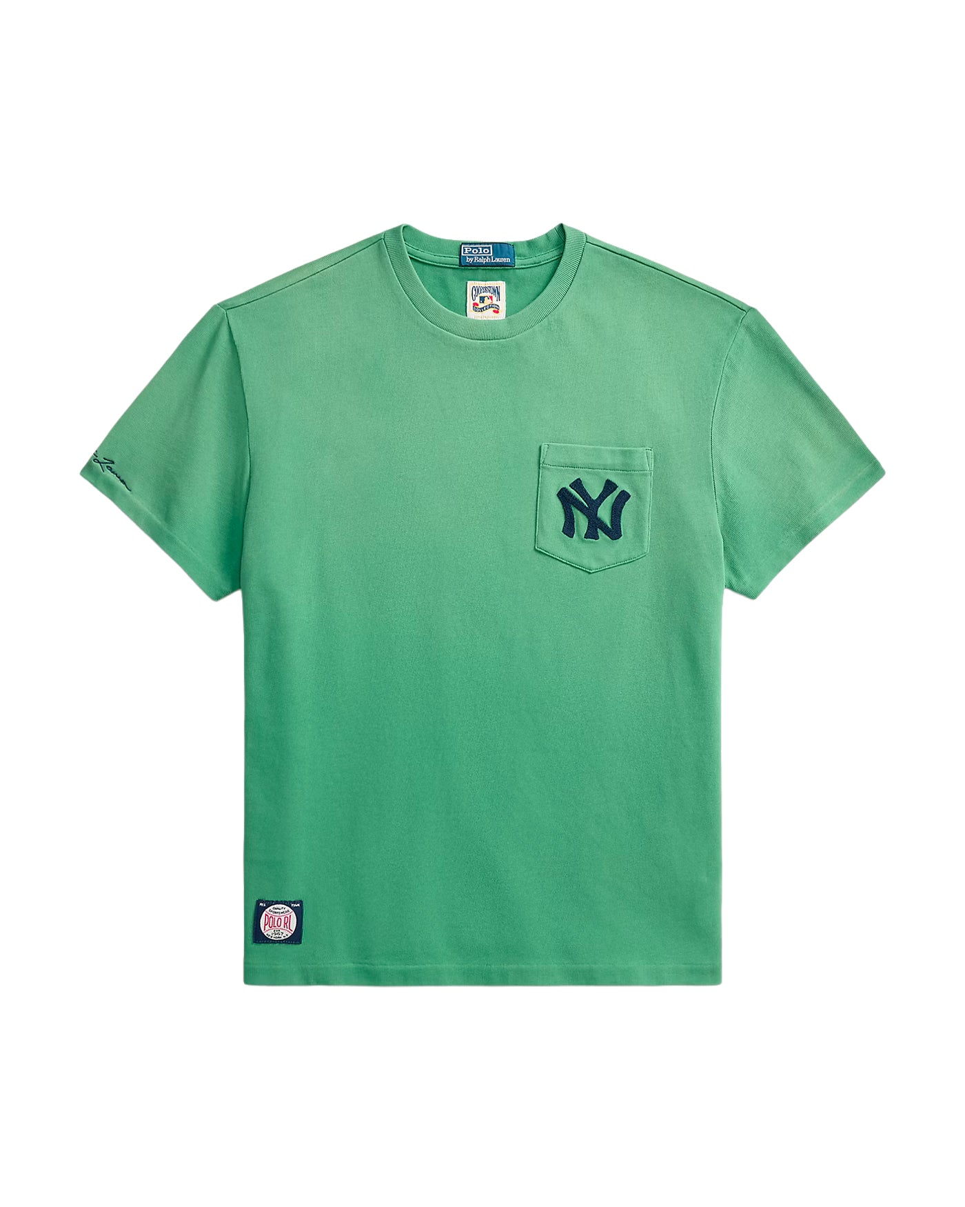 T-shirt Ralph Lauren vert logo NY Yankees brodé sur poche face