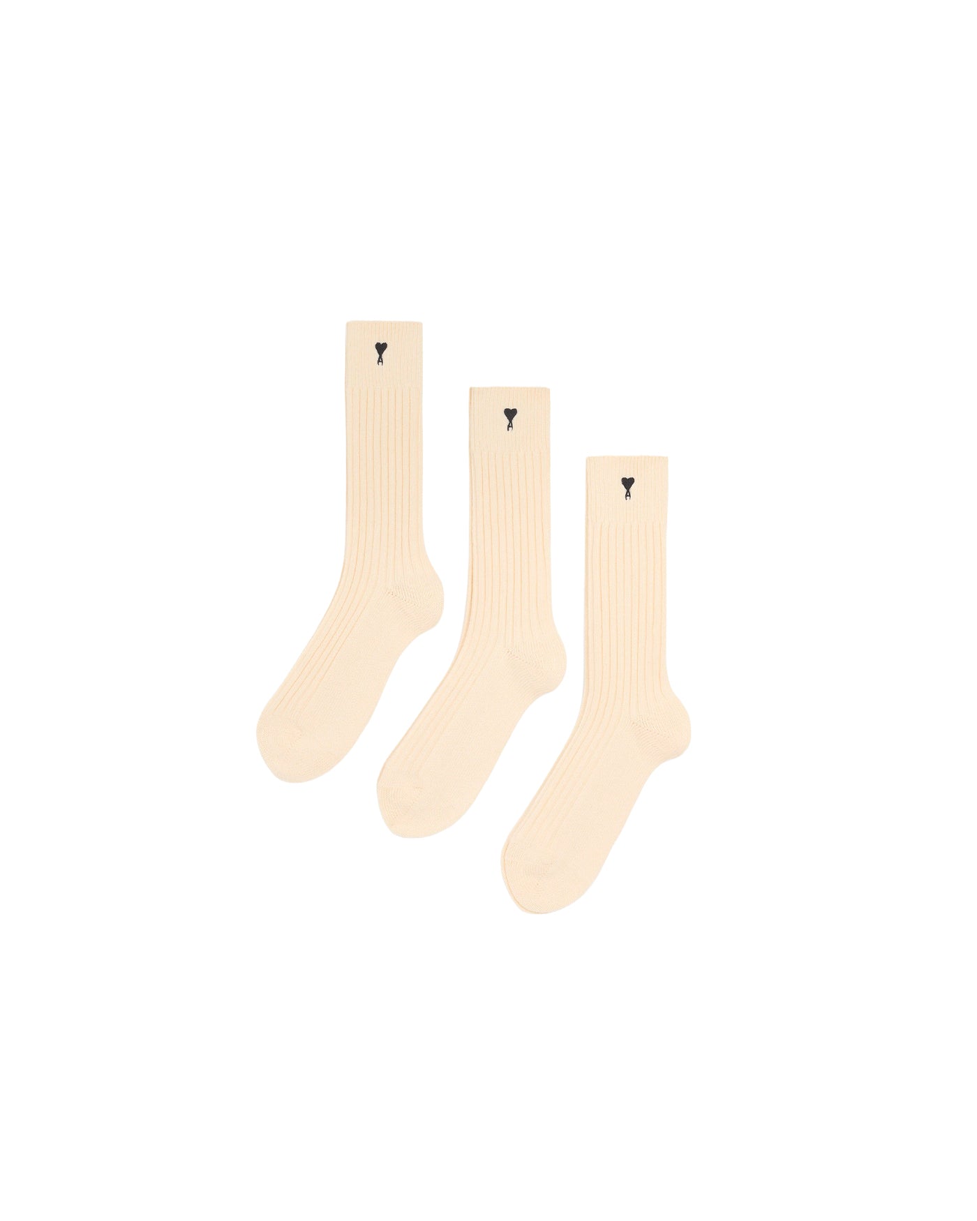 Pack 3 chaussettes Ami Paris écru logo Ami de Coeur noir brodé face